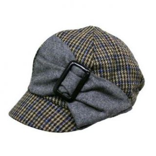 Beige Grey & Blue Hounds Tooth Newsboy Cap Hat Clothing