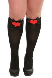 Black Opaque Red Heart Ribbon Knee High Socks Clothing