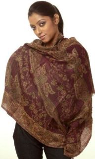Exotic India Deep Purple Pure Pashmina Stole with Printed