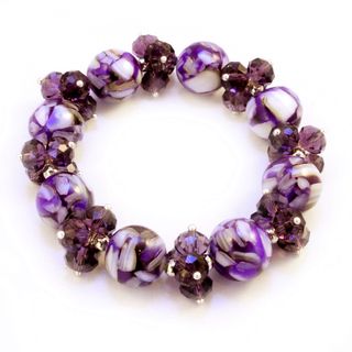 Marble and Crystal Amethyst Purple Stretch Bracelet