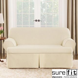 Sure Fit Contrast Cord Duck Natural T cushion Loveseat Slipcover
