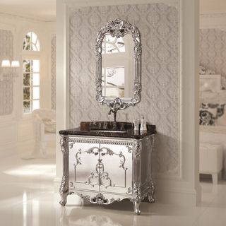 Natural Marble 39.5 inch Single Sink Bathroom Vanity with Mirror
