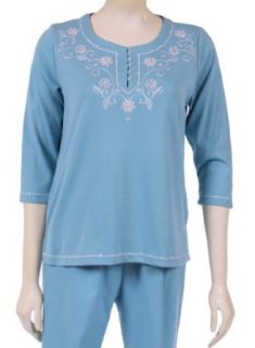 Womens Petite Scroll Floral Embroidered Yoke T Shirt in
