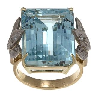 18k Gold Aquamarine and 1/10ct TDW Diamond Estate Ring (H I, SI1 SI2