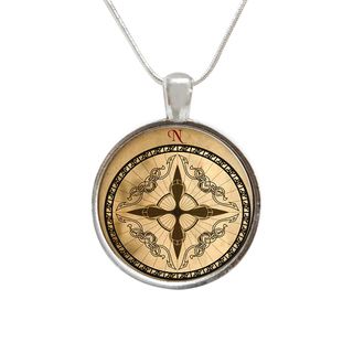 Vintage Style Compass Glass Pendant and Necklace