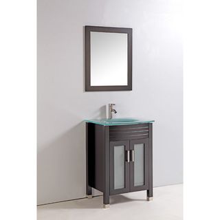 Tempered Glass Top 24 inch Single Sink Bathroom Vanity with Mirror and