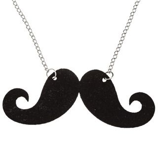 Silvertone Black Felt Mustache Necklace