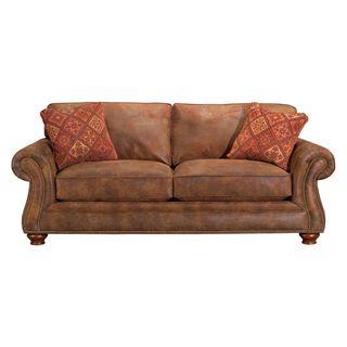 Broyhill Lauren 2 Brown Faux Leather Sofa and Pillows