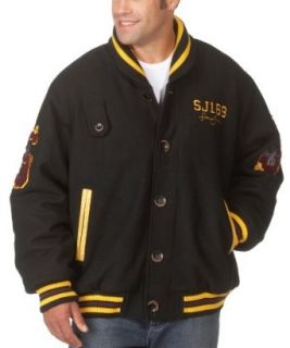 Sean John Mens Shawl Collar Varsity Jacket, Black, Large