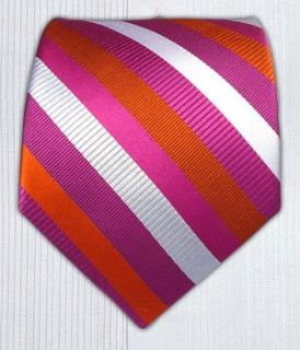 100% Silk Woven Fuschia and Orange Striped Extra Long Tie