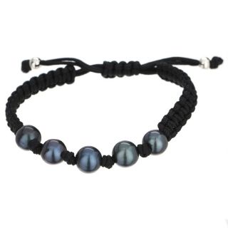 Bracelet cordonSensations 5 de coloris noir rehaussé de perles de