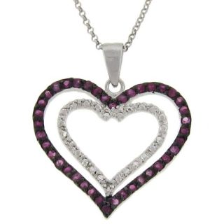 Sterling Silver Ruby and Diamond Accent Double Heart Necklace