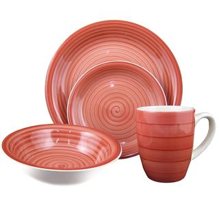 16 Piece Red Swirl Stoneware Dinnerware Set