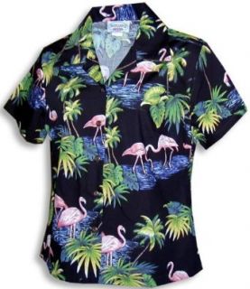 Womens Flamingos Fitted Hawaiian Shirt Clothing
