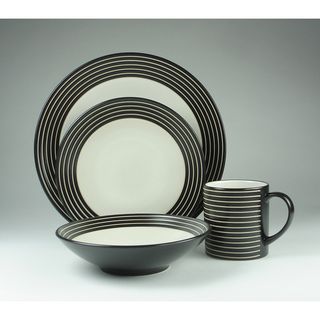 Denby Intro Black Stripes 16 piece Stoneware Dinnerware Set