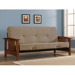Wood Arm Putty Futon Sofa Set with Mattress
