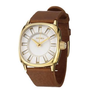 Nixon Mens The Revolver Goldplated Steel and Leather Quartz Watch