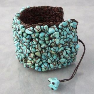 Cotton Mosaic Reconstructed Turquoise Pull Bracelet (Thailand
