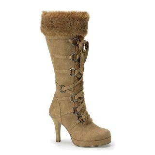  200 Tan Microfiber Knee Boot With Fur Trim 3.75 Inch Size 7 Shoes