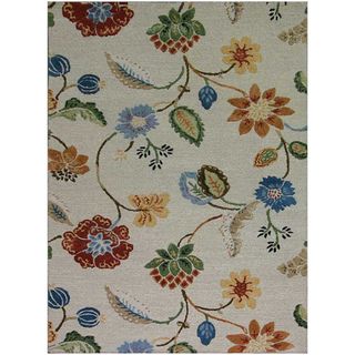 Hand Tufted White Floral Wool and Art Silk Area Rug (8 X 11
