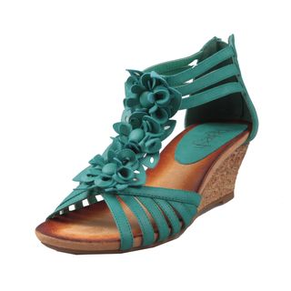 Refresh by Beston Womens Ginny 01 Turquoise T Strap Wedge Sandals