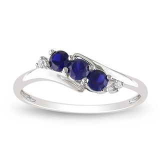 Miadora 10k White Gold Created Sapphire and Diamond Ring