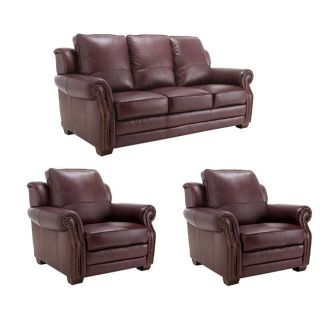 Westport Burgundy Italian Leather Sofa and Two Chairs