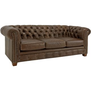 Hancock Tufted Distressed Brown Italian Leather Sofa