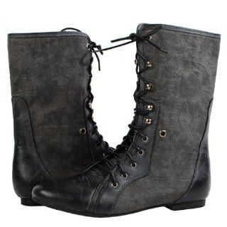 Mason05 Lace Up Flat Mid Calf Boots BLACK Shoes