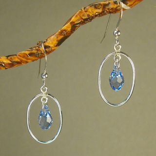 Jewelry by Dawn Oval Hoops With Crystal Sterling Silver Earrings