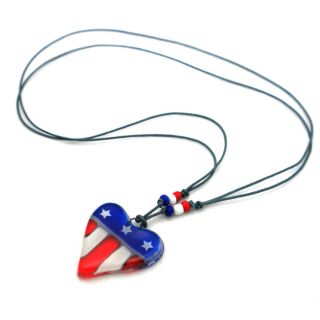 American Flag Glass Heart Necklace