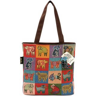 Laurel Burch Mythical Dog Patchwork Zipper Top Large Tote