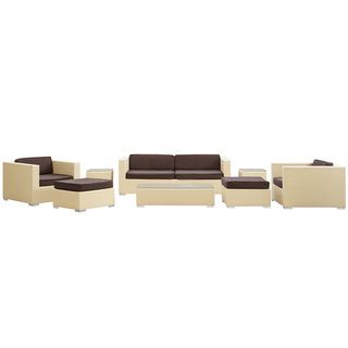 Venice Outdoor Rattan Tan with Brown Cushions 8 piece Set