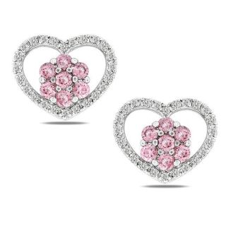 Miadora 14k Gold 3/5ct TDW Pink and White Diamond Heart Earrings (G H