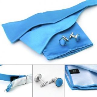 Steel Blue Italy Design Bow Tie Self Tie Hanky Cufflinks