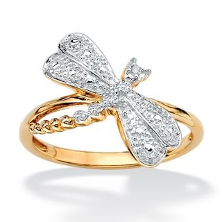 Isabella Collection 18k Gold over Silver Diamond Accent Dragonfly Ring