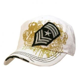 White Vintage Look Military Cadet Cap Hat W/Patch