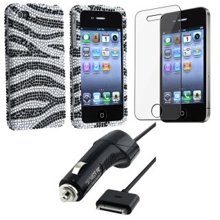Zebra Case/ Screen Protector/ Car Charger for Apple iPhone 4