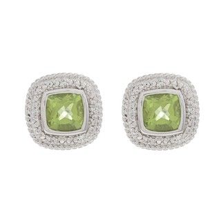 Oro Leoni Sterling Silver Peridot and Diamond Accent Earrings