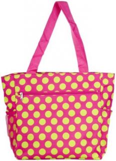 X large Pink and Green Polka Dot Tote Bag   Large Dots