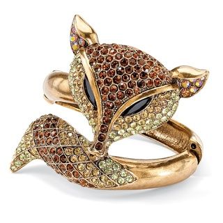 Lillith Star 14k Goldplated Brown Crystal Fox Hinged Bangle Bracelet
