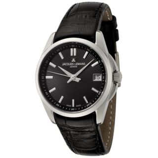 Jacques Lemans Womens Geneve/Tempora Black Dial Black Leather Watch