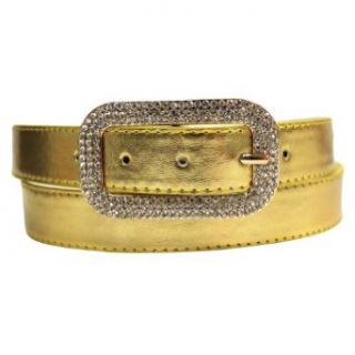 Gold Pants Belt W/Lavish Rhinestone Jeweled Rectangle
