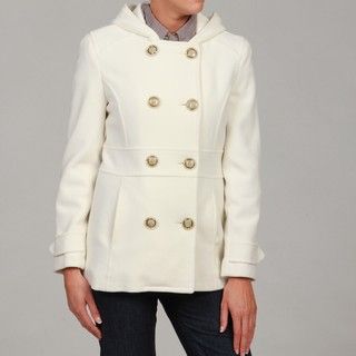 Kenneth Cole Reaction Womens White Hooded Peacoat FINAL SALE