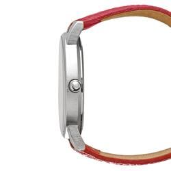 Lucky Brand Womens Silvertone Red Pebble Leather Strap Watch