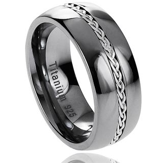 Daxx Mens Titanium Grooved and Braided Sterling Silver Inlay Band (8
