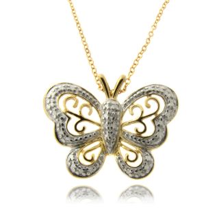 14k Gold over Silver Diamond Accent Butterfly Necklace