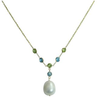 Blue Topaz, Peridot,and Pearl Y Necklace (9.92 mm)