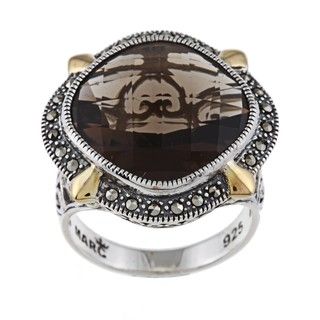 MARC Sterling Silver Smokey Quartz and Marcasite Ring