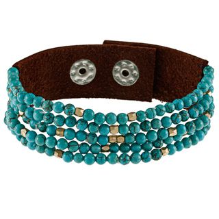 Turquoise and Brown Leather Wrap Bracelet